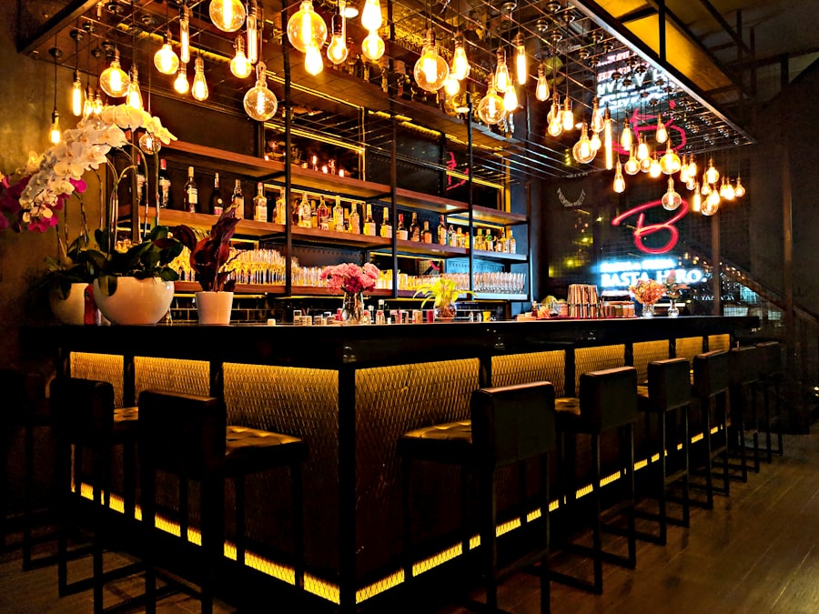 A warmly lit bar interior
