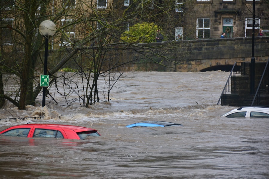A flooded street showing the risk flood insurance covers